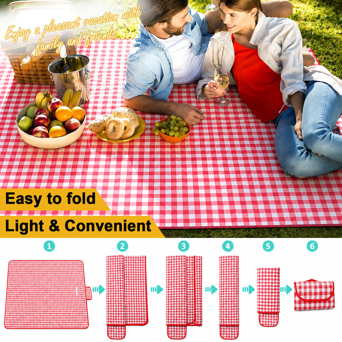 Portable Outdoor Picnic Blanket, 59x79'' Large Beach Blanket, Sand Proof Foldable Non-Woven Picnic Mat, Thickened Checkered Outdoor Mat with Handle, Oversized Compact Suitable for Parks, Meadows, Camping, Hiking, Concerts(3 Colors, 150x200cm)