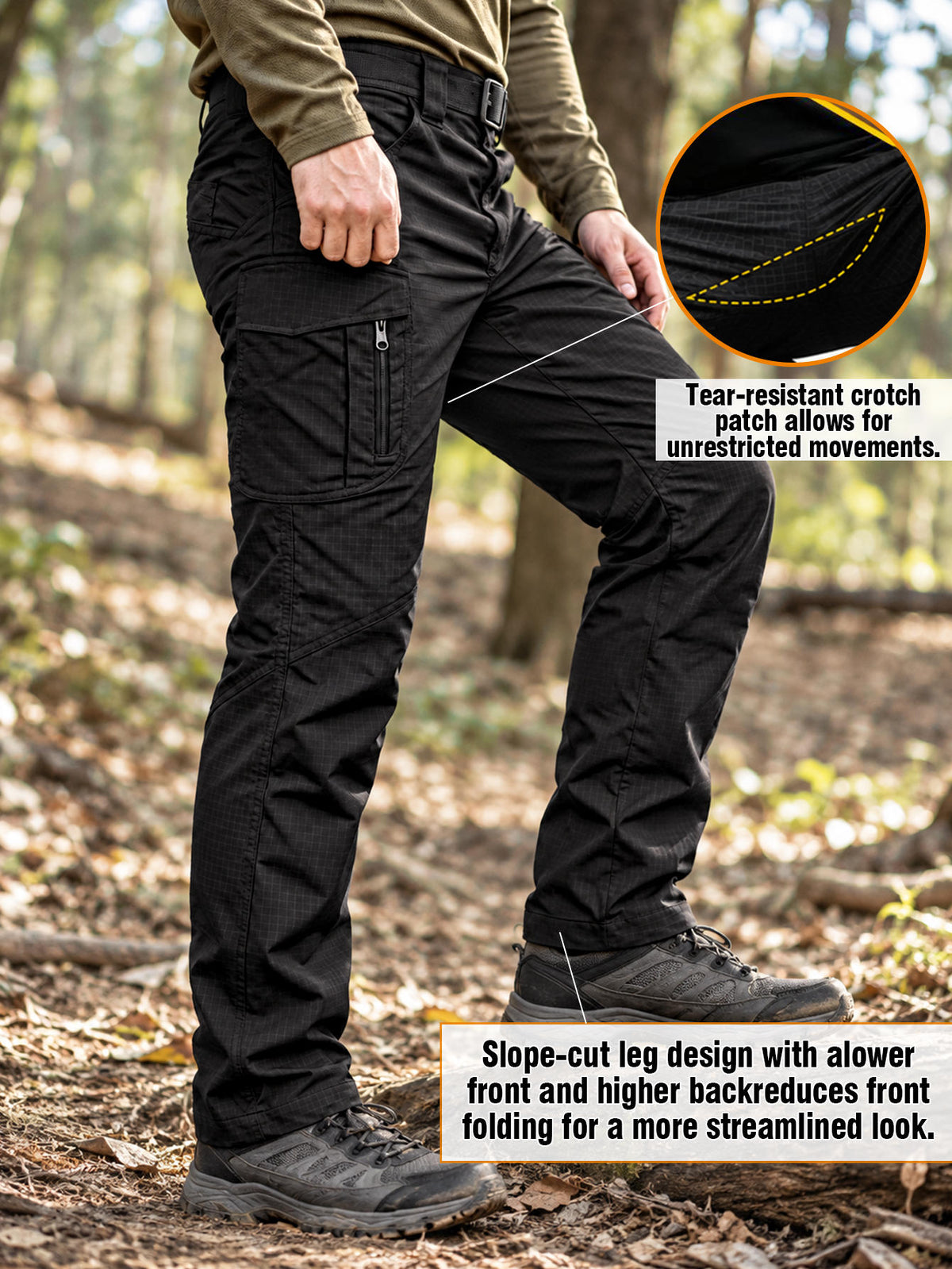 Men's Cargo Pants Work Pants Black, Lightweight Ripstop Outdoor Pants, Durable Water Resistant Work Trousers with 9 Pockets, Abrasion-resistant Fabric, Utility Long Pants for Outdoor Work, Camping, Training, Daily Commute and Casual Wear,1PCS