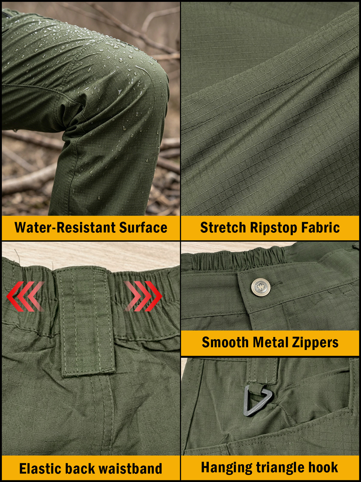 Men's Work Cargo Pants, Army Green, Stretch Tear-resistant Lightweight Commuter Pants/ Training Pants/Hiking Pants, Water-Resistant Multi-Pocket Utility Work Pants and Outdoor Casual Pants, for Outdoor Camping & Hiking, Durable