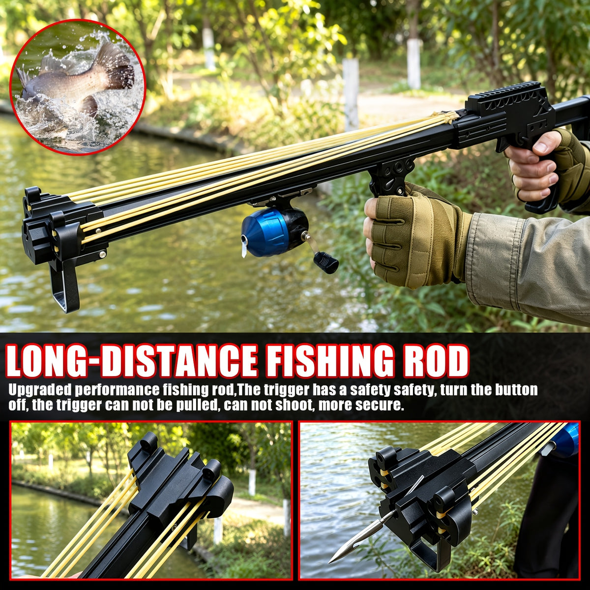 Multifunctional Slingshot, Automatic Fishing Slingshot, Equipped with Fishing Reel and 6pcs Darts, 2pcs Rubber Bands, Powerful and Accurate Outdoor Adult Fishing Slingshot, Heavy Duty Precision Long-Handle Slingshot, Easy to Operate, Deluxe Package