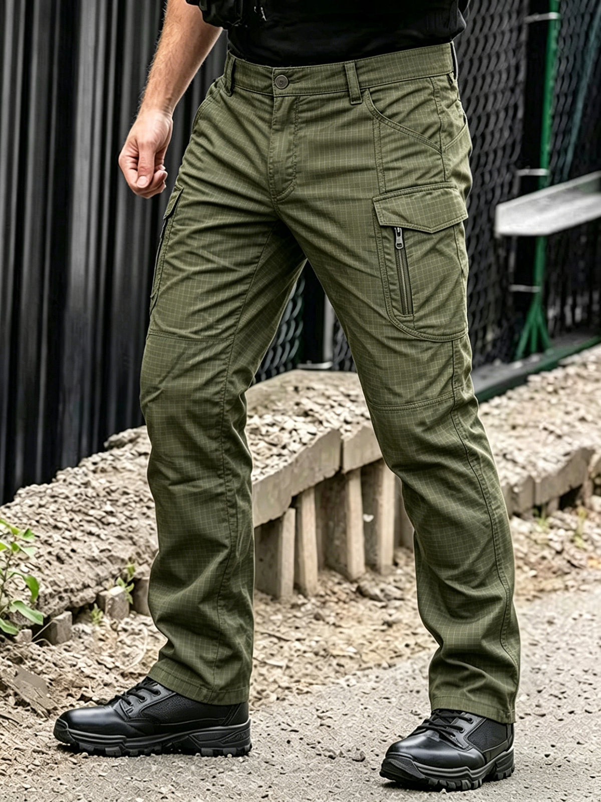 Men's Work Cargo Pants, Army Green, Stretch Tear-resistant Lightweight Commuter Pants/ Training Pants/Hiking Pants, Water-Resistant Multi-Pocket Utility Work Pants and Outdoor Casual Pants, for Outdoor Camping & Hiking, Durable