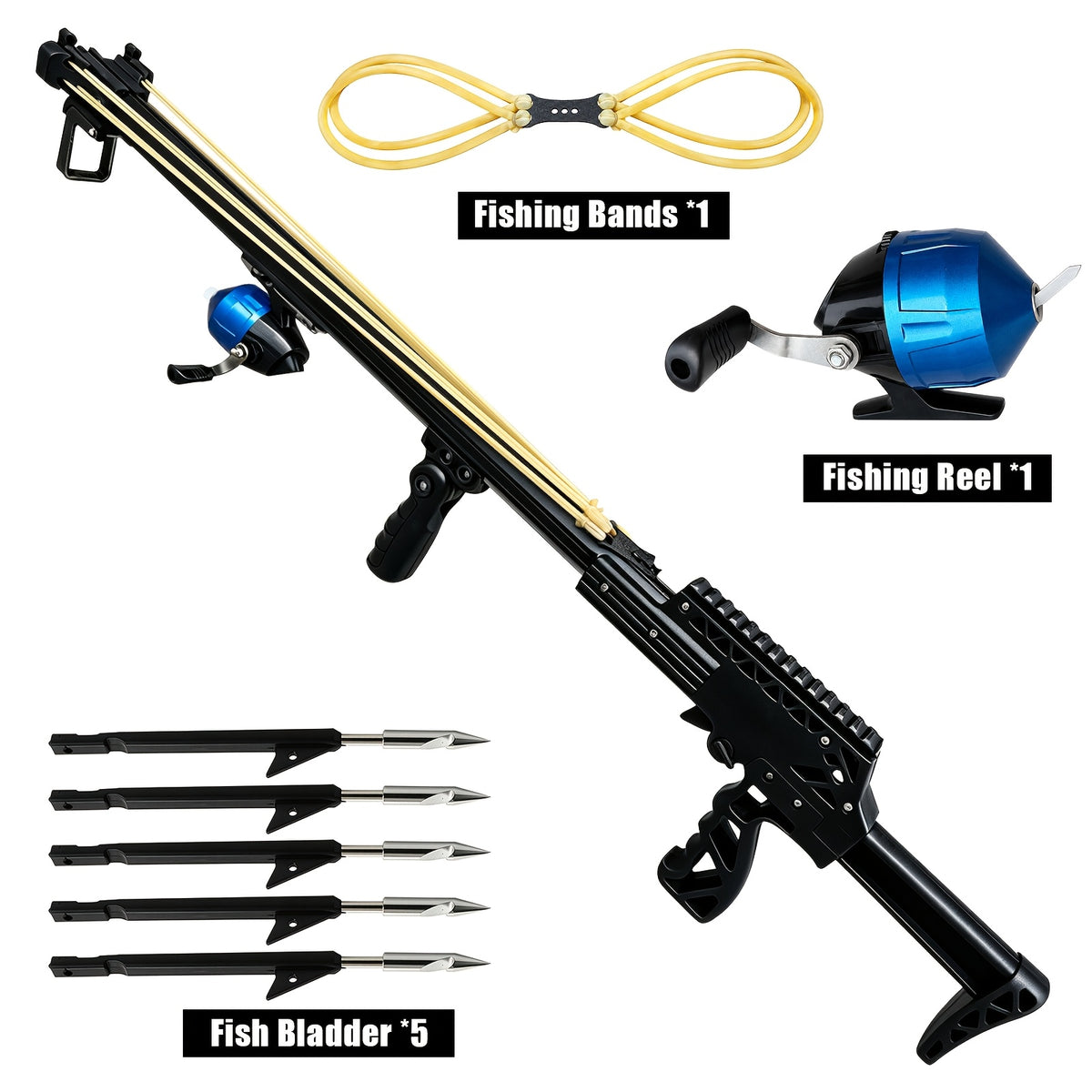 Multifunctional Slingshot, Automatic Fishing Slingshot, Equipped with Fishing Reel and 6pcs Darts, 2pcs Rubber Bands, Powerful and Accurate Outdoor Adult Fishing Slingshot, Heavy Duty Precision Long-Handle Slingshot, Easy to Operate, Deluxe Package