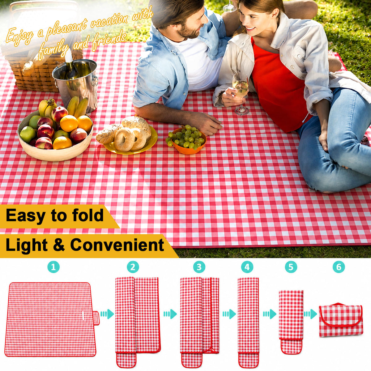 Portable Outdoor Picnic Blanket, 59x79'' Large Beach Blanket, Sand Proof Foldable Non-Woven Picnic Mat, Thickened Checkered Outdoor Mat with Handle, Oversized Compact Suitable for Parks, Meadows, Camping, Hiking, Concerts(3 Colors, 150x200cm)
