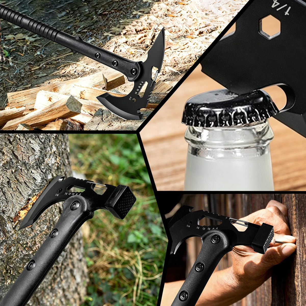 2 Pack Portable Battle Axe Set, Portable Outdoor Hatchet with Sheath, Reinforced Steel Sharp Blade, Window Breaker, Hammer and Multi-Tool Design Tomahawk, Durable Anti-Slip Handle Camping Hatchet Tool for Hiking/Camping/Outdoor Adventure Gear