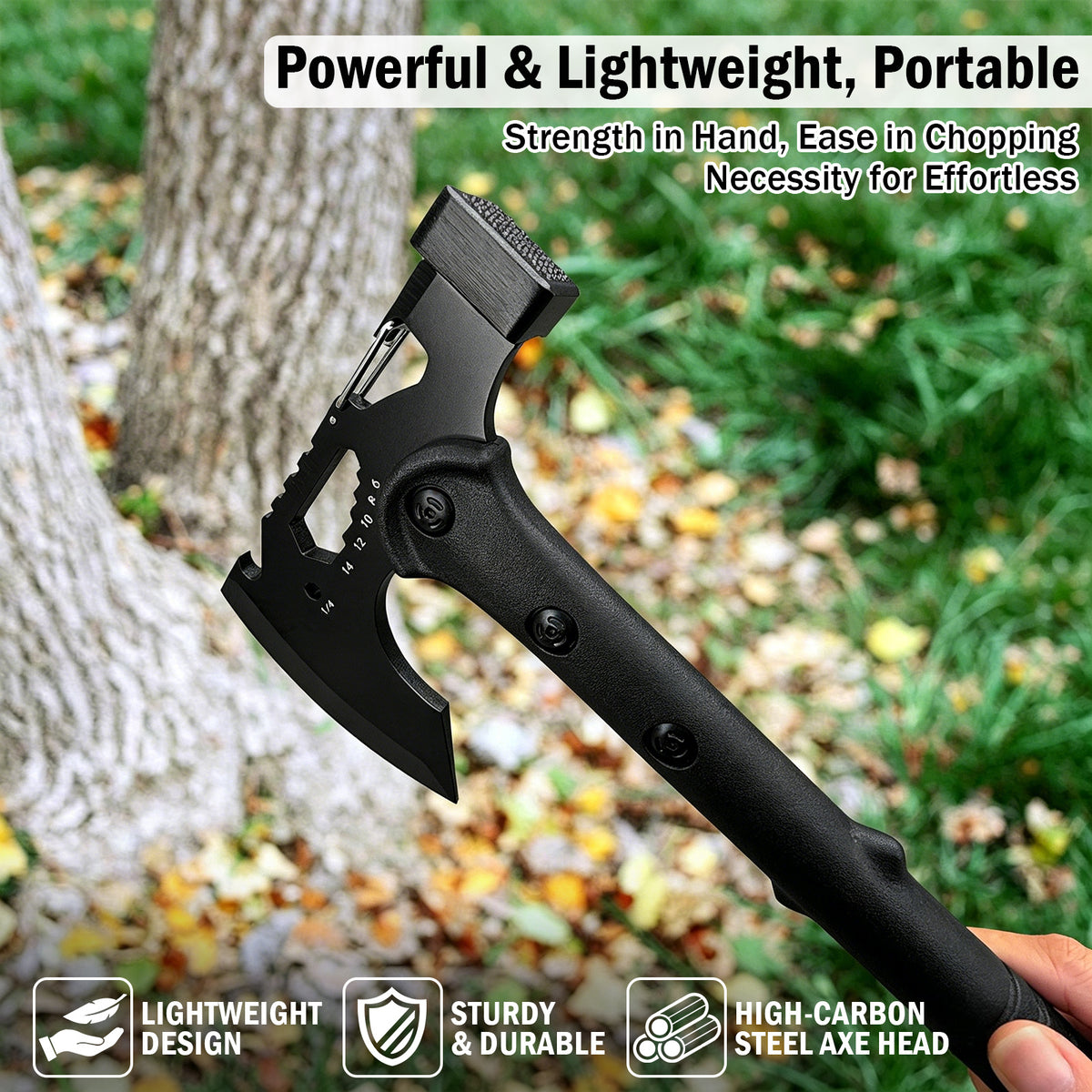 2 Pack Portable Battle Axe Set, Portable Outdoor Hatchet with Sheath, Reinforced Steel Sharp Blade, Window Breaker, Hammer and Multi-Tool Design Tomahawk, Durable Anti-Slip Handle Camping Hatchet Tool for Hiking/Camping/Outdoor Adventure Gear