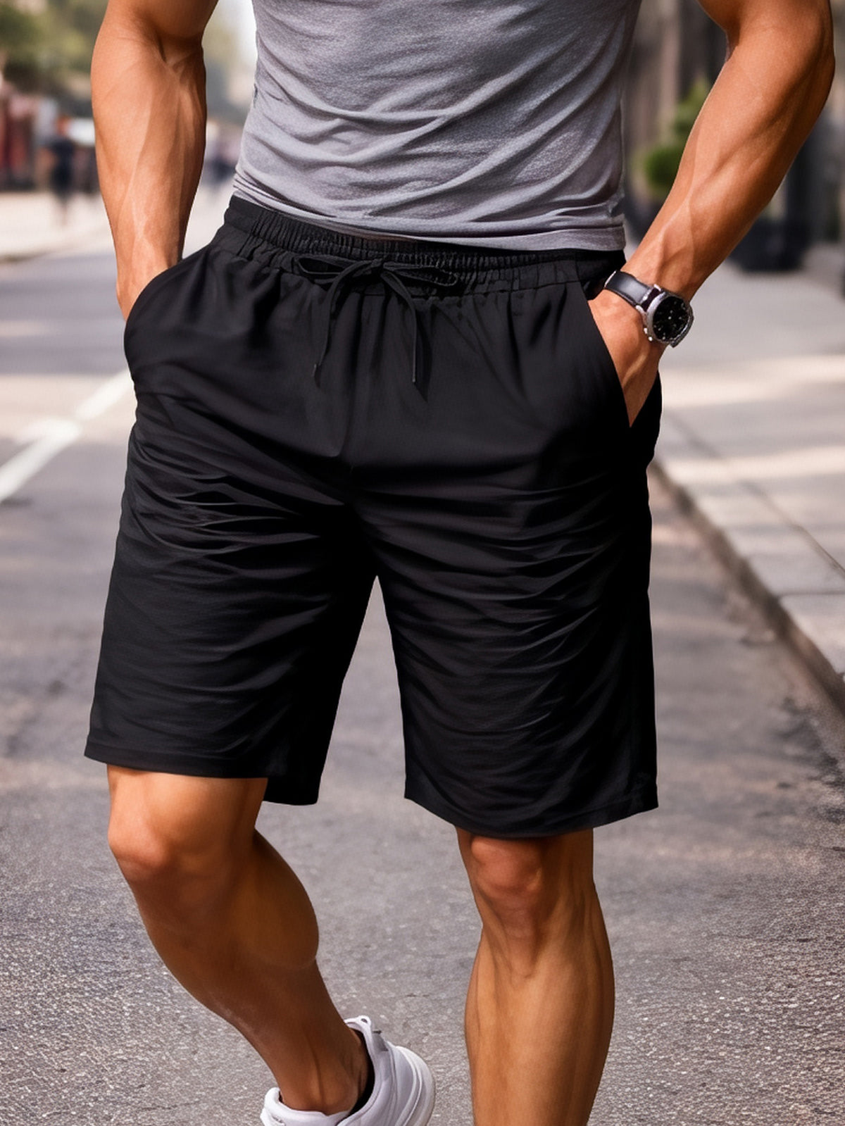 Men's Linen Breathable Workout Shorts, Lightweight Quick-Dry Sports Shorts, Breathable Stretch Athletic 5" Shorts, Drawstring Waist for Comfortable Outdoor Running, Gym Training & Fitness, Outdoor Beach Activities,Relaxed Shorts, Men Gift (Black）