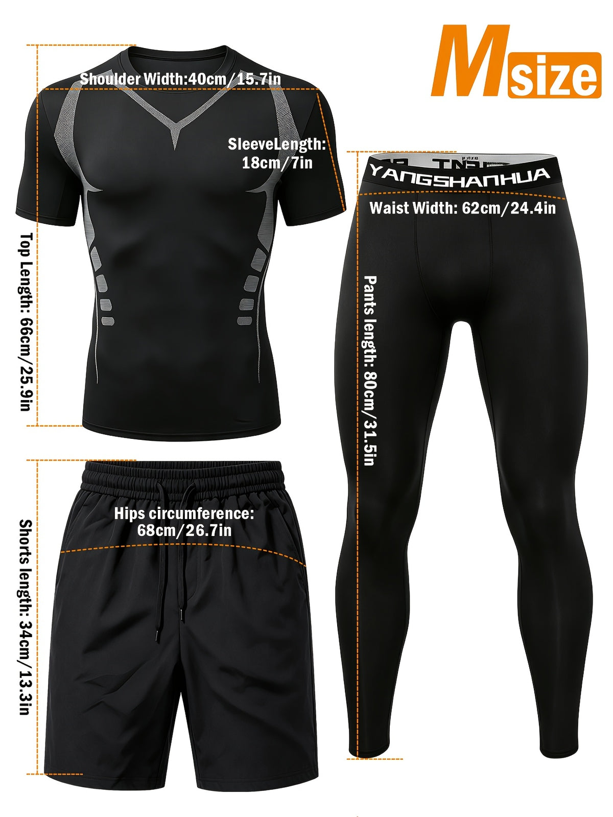 3 Pieces Men's Sports Set, Running Training Fitness,Quick Dry Workout Set with Athletic Fit Short Sleeve Performance Elastic Shirt and Elastic Waistband Long/Shorts, Lightweight Breathable Sportswear for Gym Basketball and Everyday Wear,Summer