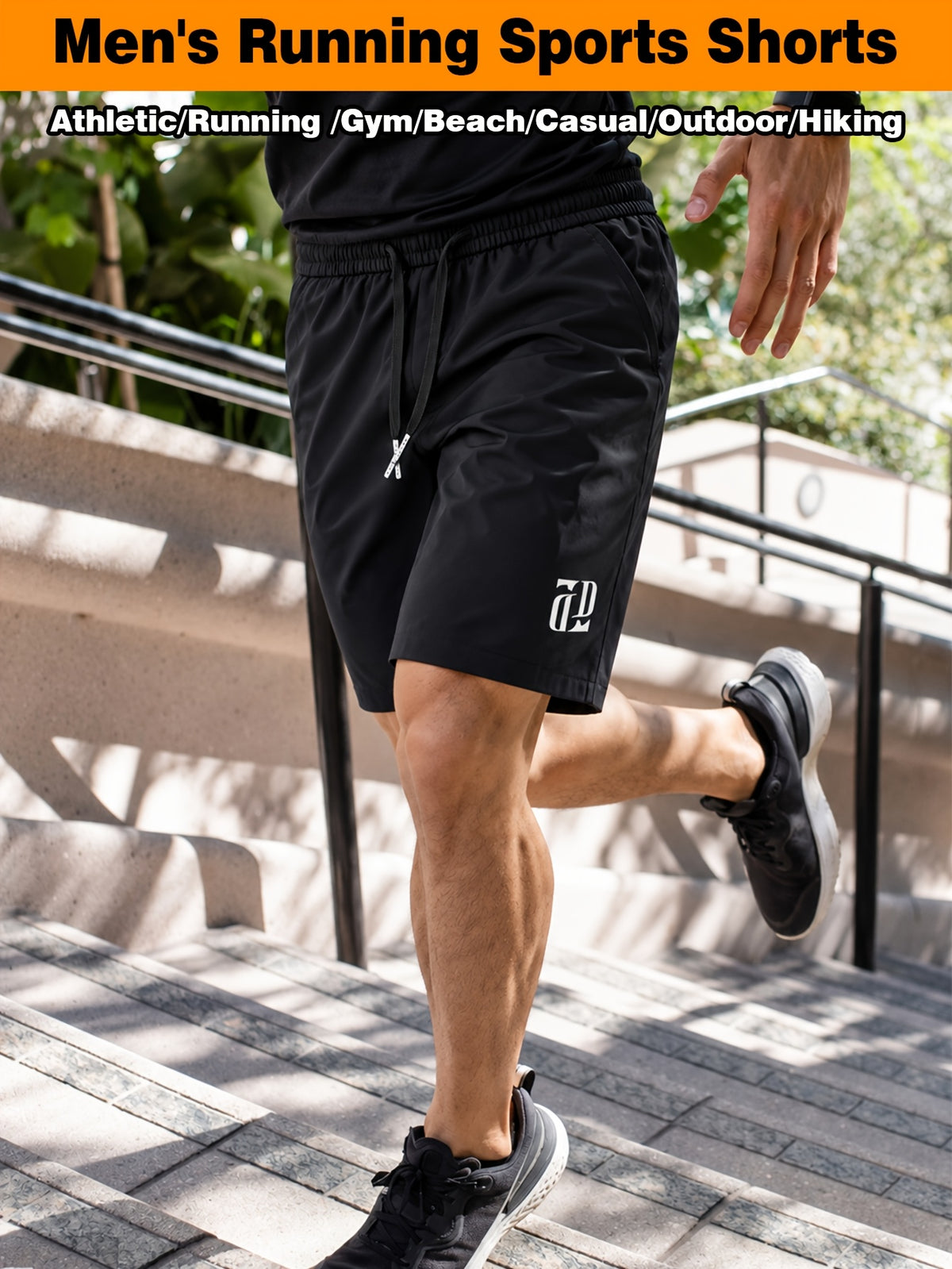 Classic Black Solid Color Men's Cargo Shorts Athletic Training Shorts with Pockets, Adjustable  Elastic Waistband, Quick-drying, Breathable and Comfortable Cool Fabric, Suitable for Fitness, Running, Sports, Travel, Beach or Commute Everyday,1PCS
