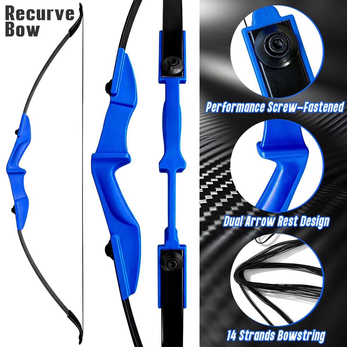 Archery Takedown Recurve Bow 53 inch for Adults,Beginners,Teenagers and Men-Right & Left Handed, Archery Set for Outdoor Target Training Practice,Beginner Recurve Bow, High Accuracy, Stability Performance (20/30/40lbs) Blue, Stylish