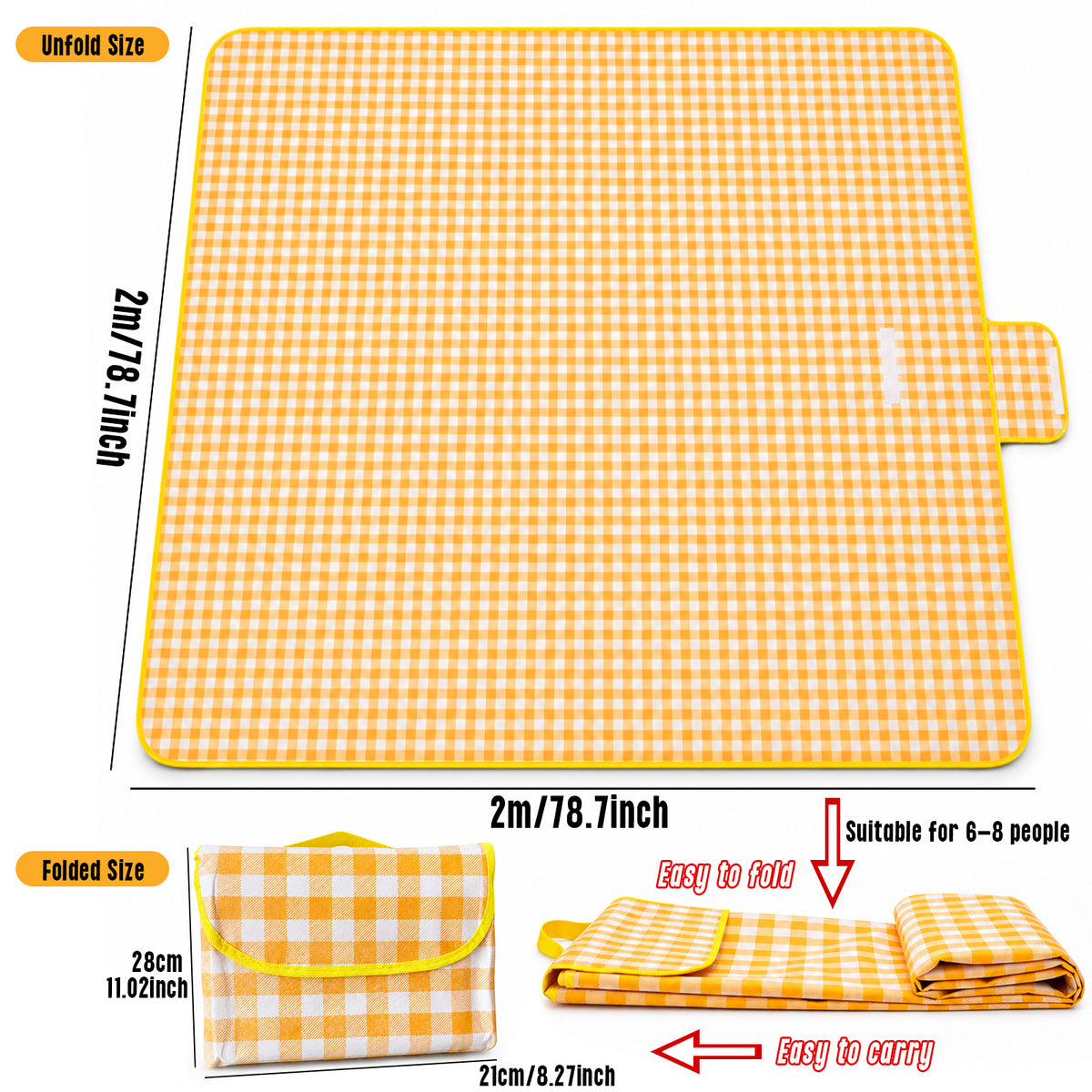 Large Checkered Picnic Blanket — 200 × 200 cm — product image 16