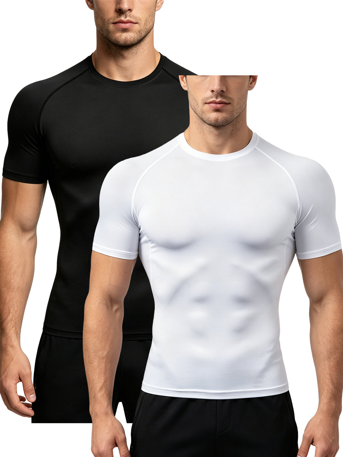 2 Pack Men's Compression Shirts, Short Sleeve T-Shirt, Quick Dry Breathable Workout Top with Moisture Wicking Fabric and 4-Way Stretch, Fitted Athletic Short Running Gym Training Tee for Active Performance, Running Tops