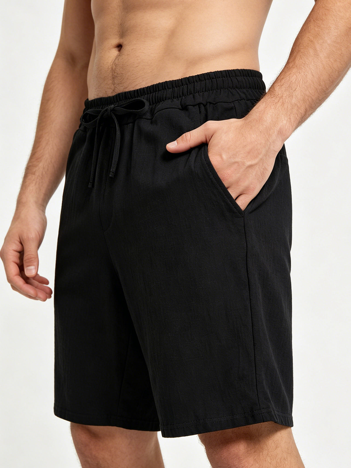 Men's Linen Breathable Workout Shorts, Lightweight Quick-Dry Sports Shorts, Breathable Stretch Athletic 5" Shorts, Drawstring Waist for Comfortable Outdoor Running, Gym Training & Fitness, Outdoor Beach Activities,Relaxed Shorts, Men Gift (Black）