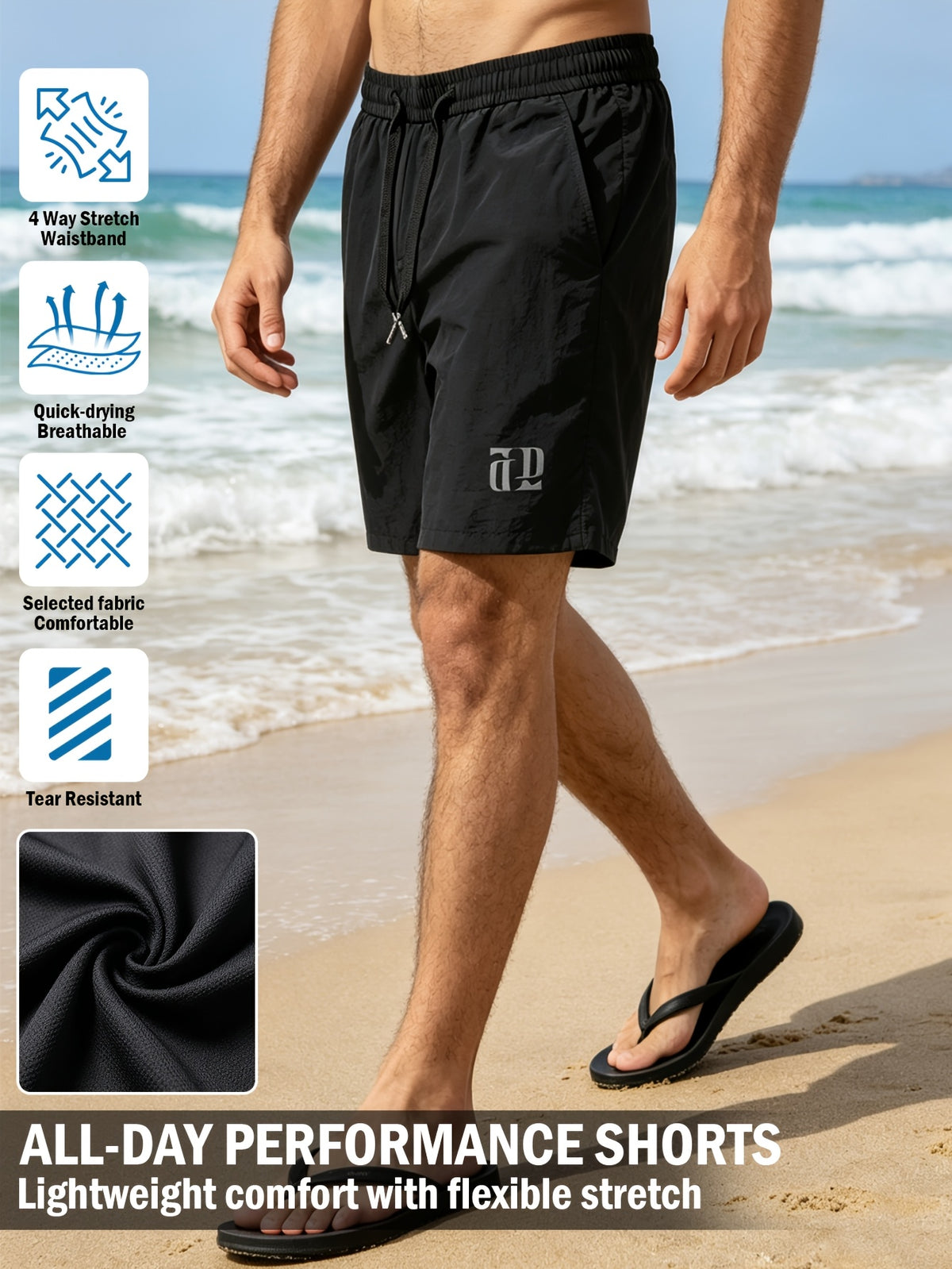 Classic Black Solid Color Men's Cargo Shorts Athletic Training Shorts with Pockets, Adjustable  Elastic Waistband, Quick-drying, Breathable and Comfortable Cool Fabric, Suitable for Fitness, Running, Sports, Travel, Beach or Commute Everyday,1PCS
