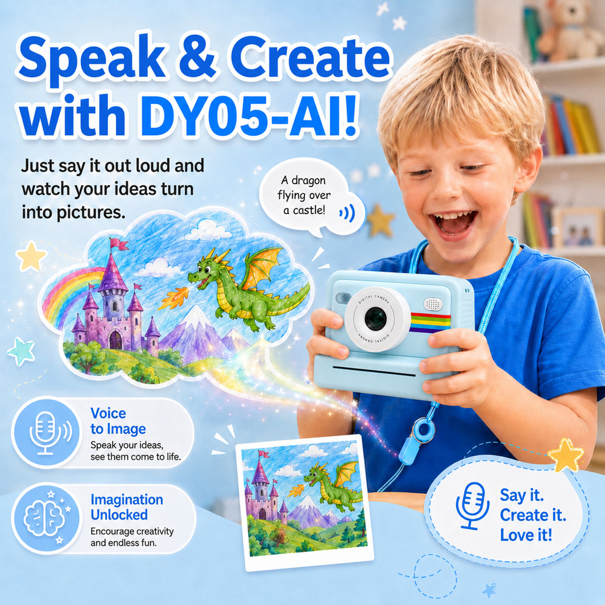Kids Camera Instant Print for Boys Girls, 2.0-Inch Screen, 1080P HD Photography, MP3 & Game, 20 Creative Frames, 3 Rolls of Printer Paper, USB Charger, Perfect for Christmas And Halloween Birthday Gift, Perfect for Kid, Gifts Girls Boys 6 Years Old