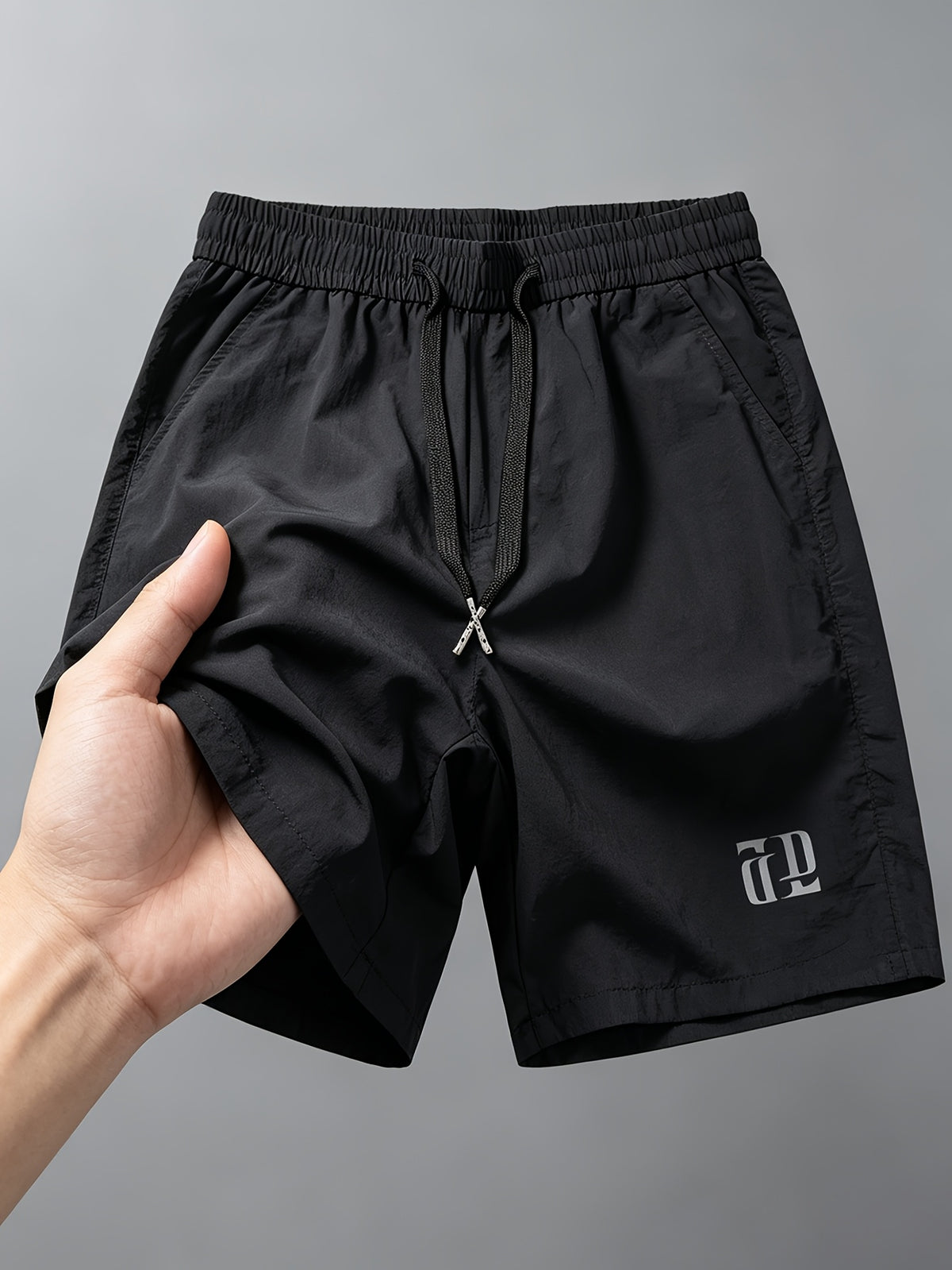 Classic Black Solid Color Men's Cargo Shorts Athletic Training Shorts with Pockets, Adjustable  Elastic Waistband, Quick-drying, Breathable and Comfortable Cool Fabric, Suitable for Fitness, Running, Sports, Travel, Beach or Commute Everyday,1PCS