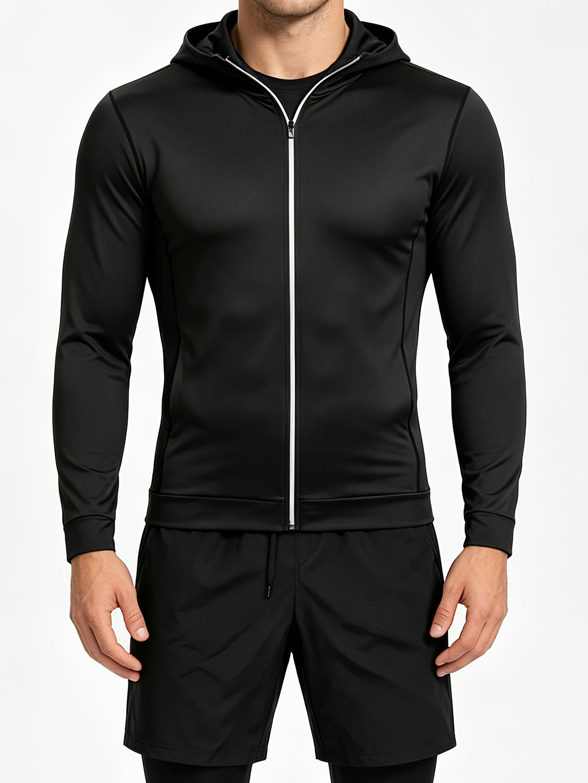 4 Pieces Sports Set, Men's Fitted Workout Shirt Activewear Set, Athletic Jacket with Hoodies Long Sleeve, Quick Dry Compression Tee with Breathable Moisture Wicking Comfort, Stretch Short Sleeve Running Top for Gym Training and All-Day Active Wear