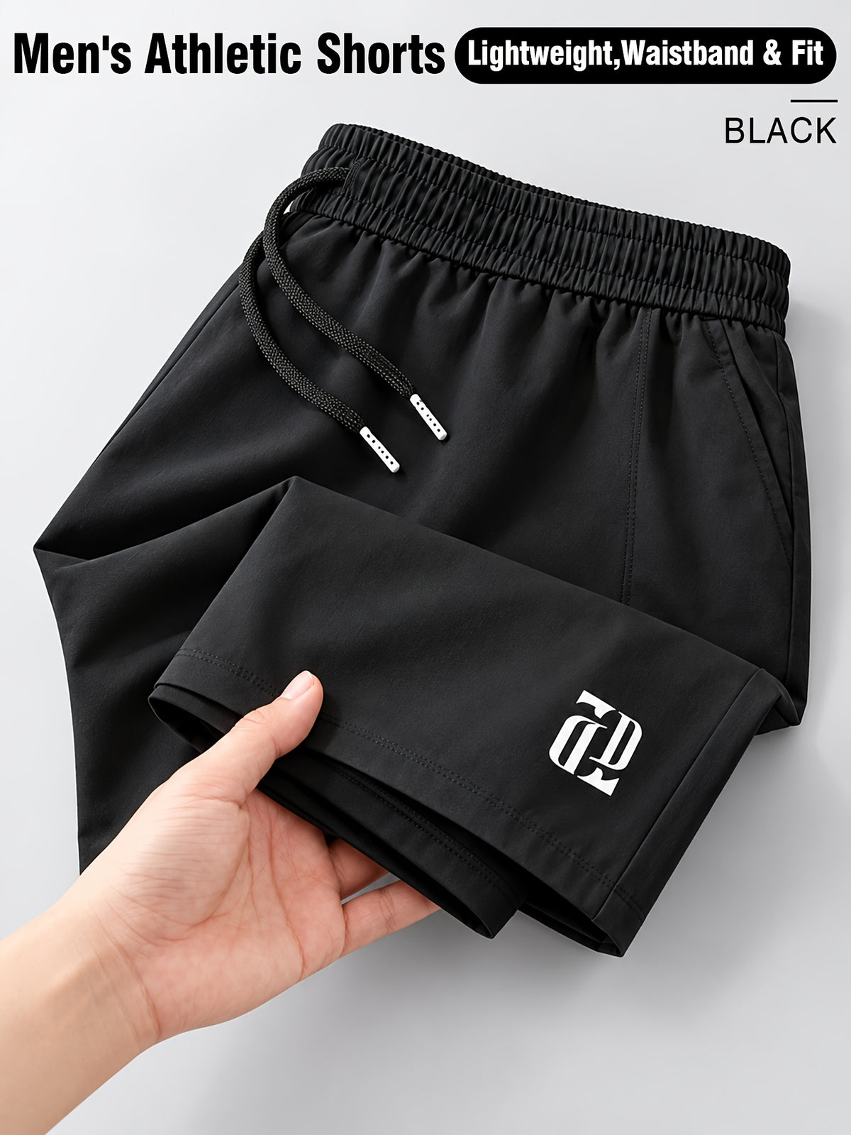 Classic Black Solid Color Men's Cargo Shorts Athletic Training Shorts with Pockets, Adjustable  Elastic Waistband, Quick-drying, Breathable and Comfortable Cool Fabric, Suitable for Fitness, Running, Sports, Travel, Beach or Commute Everyday,1PCS