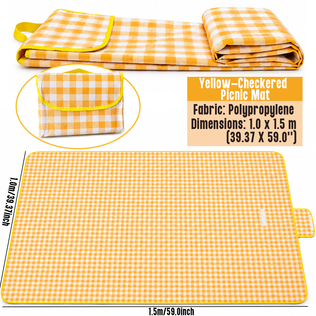 New Upgraded Picnic Blanket Outdoor Extra Large Picnic Mat 39.37"X59" Camping Blanket Beach Blanket, Thickened Checkered Non-Woven Fabric, Ultralight 1.25 lb with Handle Picnic Mat, for Outdoor Camping Hiking Travel Grass Park Music (100X150CM)