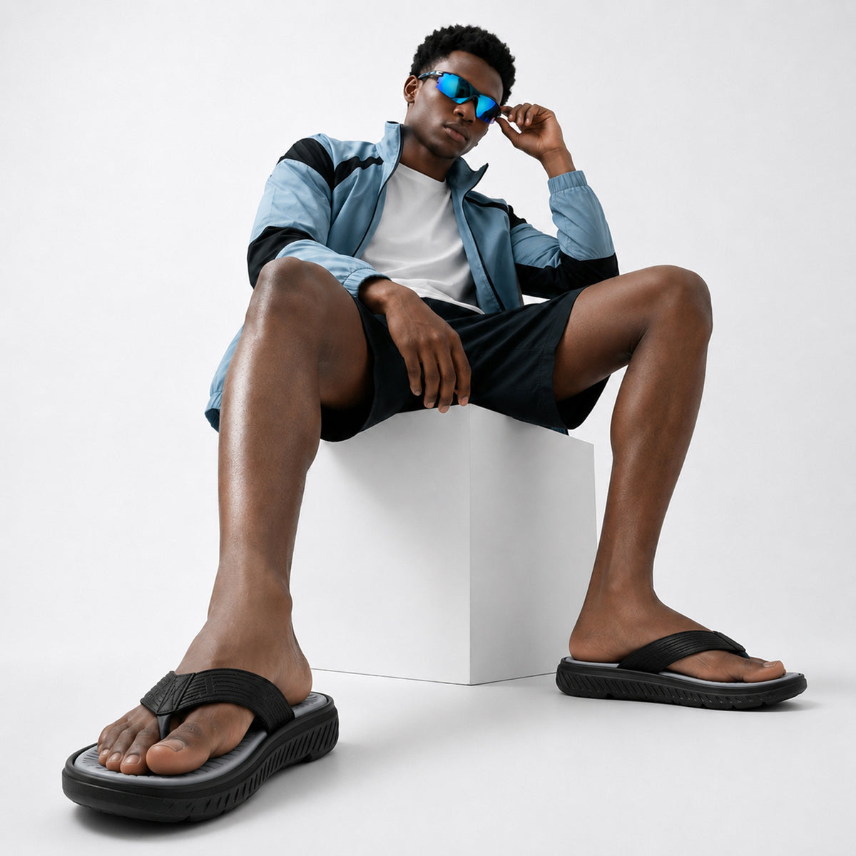 Men Summer Casual Flip-Flops, Beach Walking Thong Cushion Thong Sandals with Comfortable Arch Support Yoga Mat Beach Shoes, Durable Thick-Soled, Non-Slip, Soft-Soled Outdoor Sandals for Men, Black