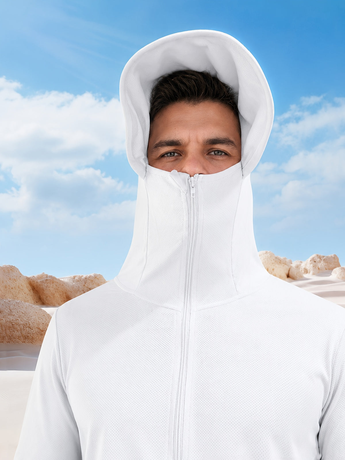 Men's UPF 50+ Cooling Ice Silk Shirt Outdoor Lightweight Full Zip Hoodie Jacket, Cooling Top Long Sleeve Moisture Wicking Hoodie, Lightweight and Breathable, Outdoor Fishing Hiking Performance Shirt Tops for Summer