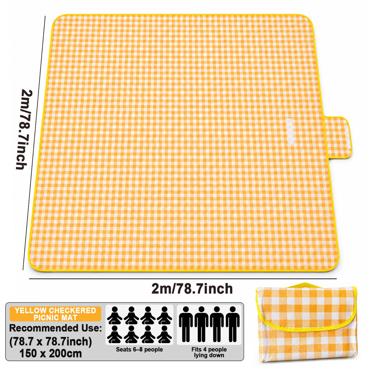 Large Checkered Picnic Blanket — 200 × 200 cm — product image 13
