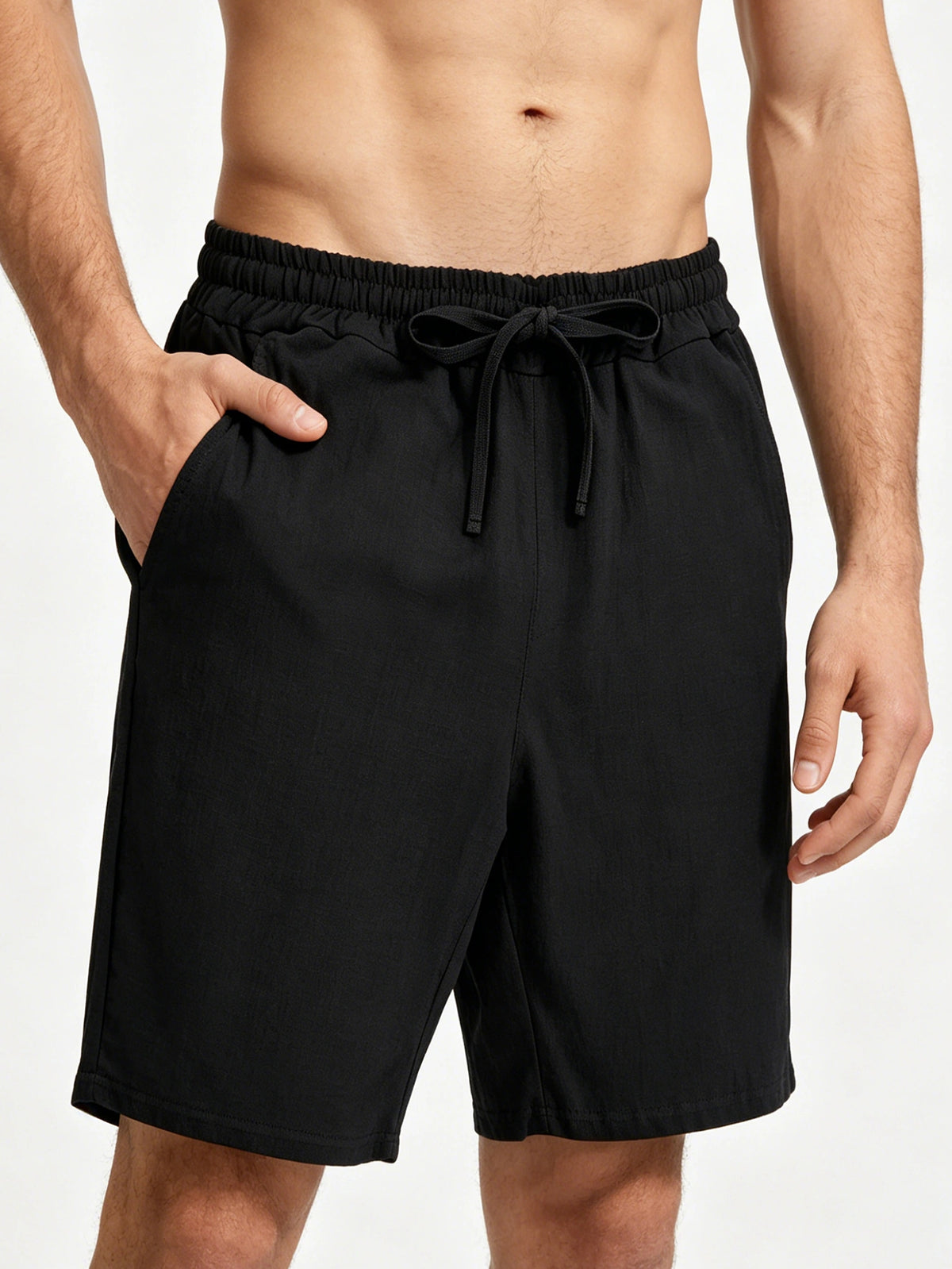Men's Linen Breathable Workout Shorts, Lightweight Quick-Dry Sports Shorts, Breathable Stretch Athletic 5" Shorts, Drawstring Waist for Comfortable Outdoor Running, Gym Training & Fitness, Outdoor Beach Activities,Relaxed Shorts, Men Gift (Black）