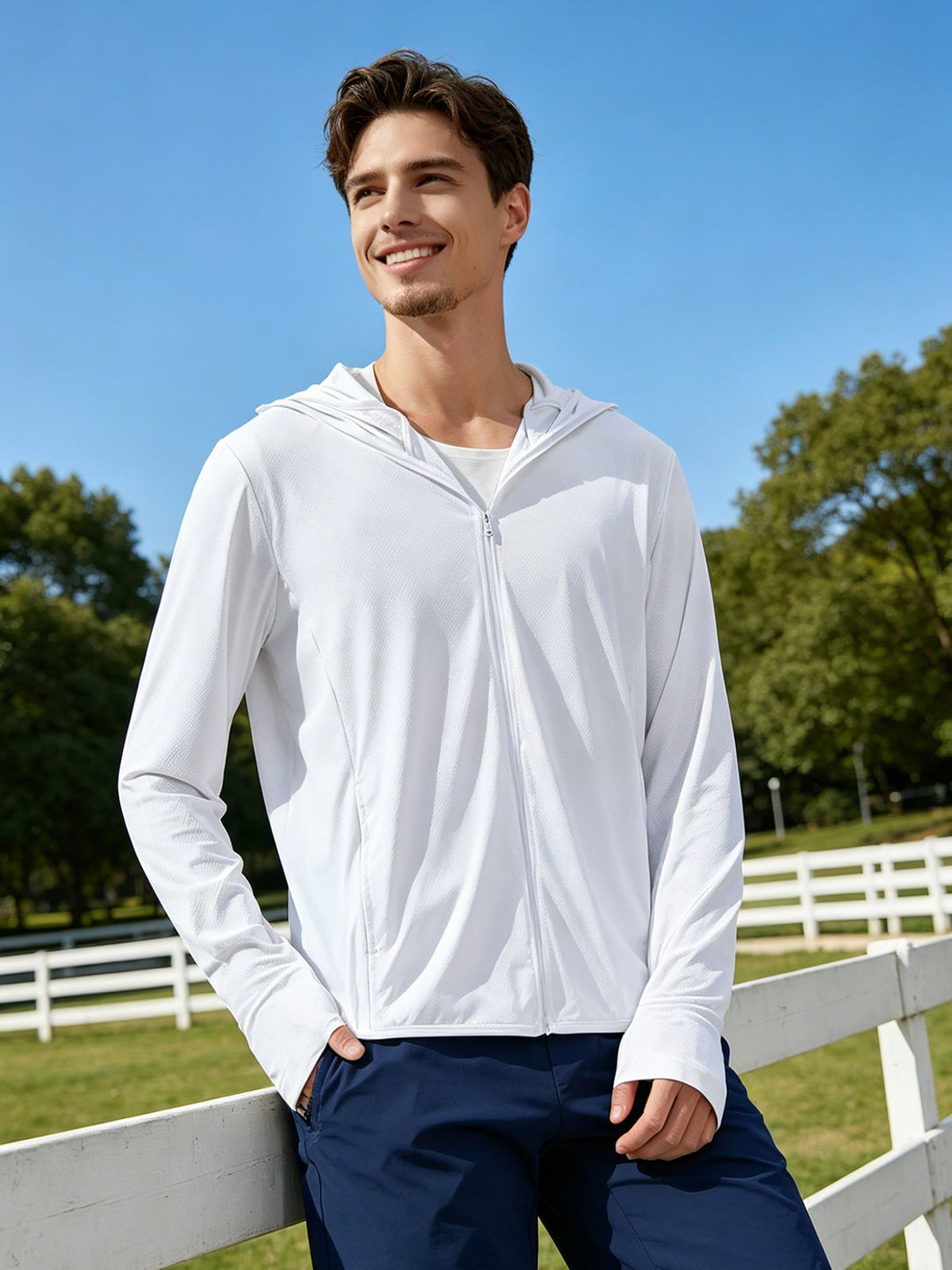 Men's UPF 50+ Cooling Ice Silk Shirt Outdoor Lightweight Full Zip Hoodie Jacket, Cooling Top Long Sleeve Moisture Wicking Hoodie, Lightweight and Breathable, Outdoor Fishing Hiking Performance Shirt Tops for Summer