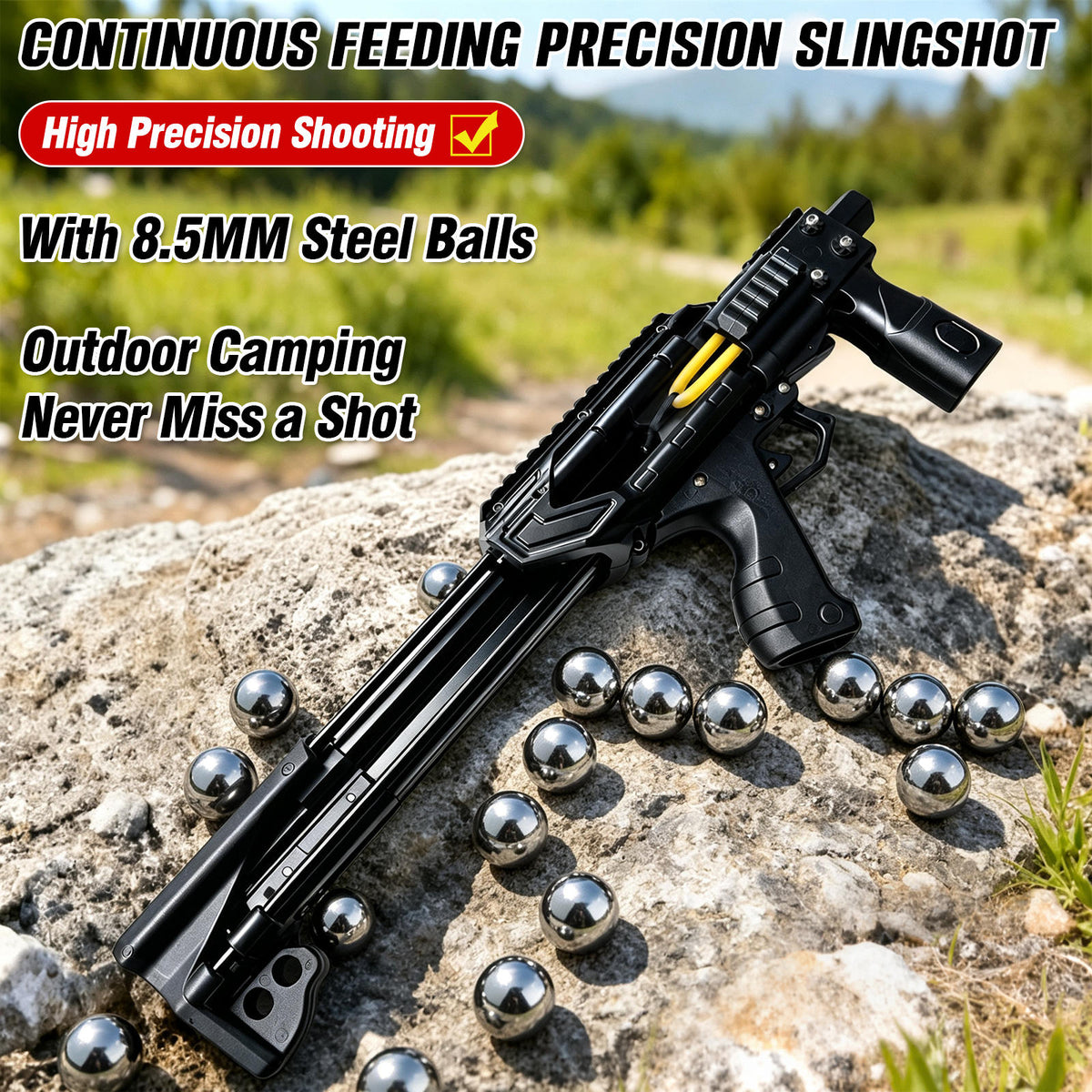 Upgraded Heavy Duty Continuous Shooting Slingshot, New Thor Multi-Shot Compound Bow for Adults, Aluminum Alloy Frame, Automatic Trigger Slingshot, Beads Shooting, Precision Adult Bow, In Car Essential, For Jungle Outdoor Gear, Black Metal Archery Kit