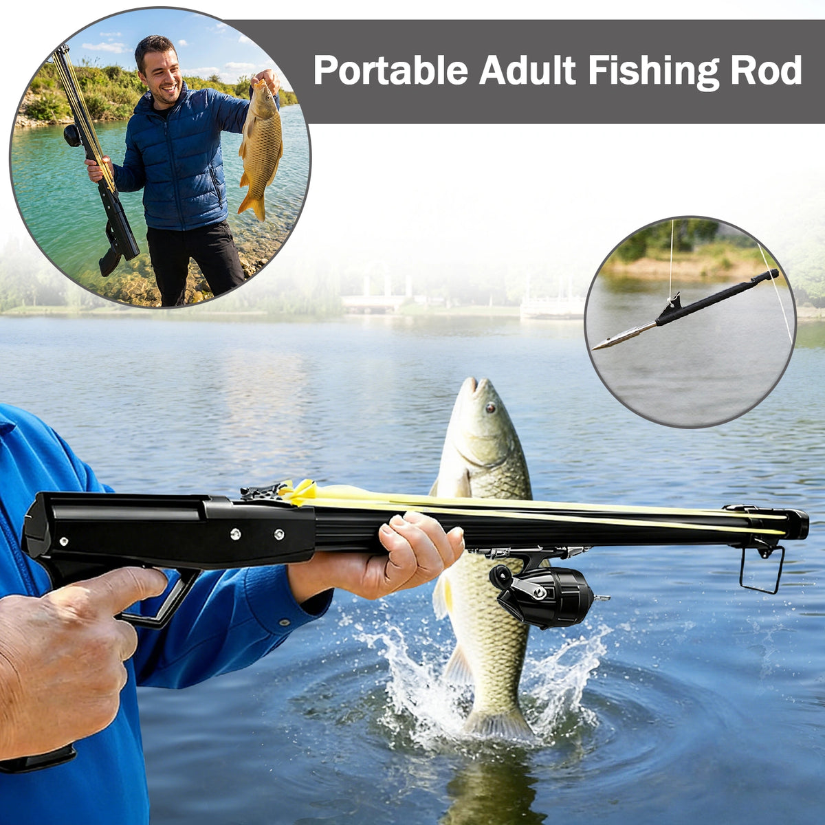 Upgraded Long Distance Fishing Slingshot for Adults with Reel, Portable Aluminum Alloy Fishing Launcher, Ergonomic Grip and Precision Smooth Line Control and Equipped with Darts, Outdoor Fishing Gear for Freshwater and Saltwater Use Adventures