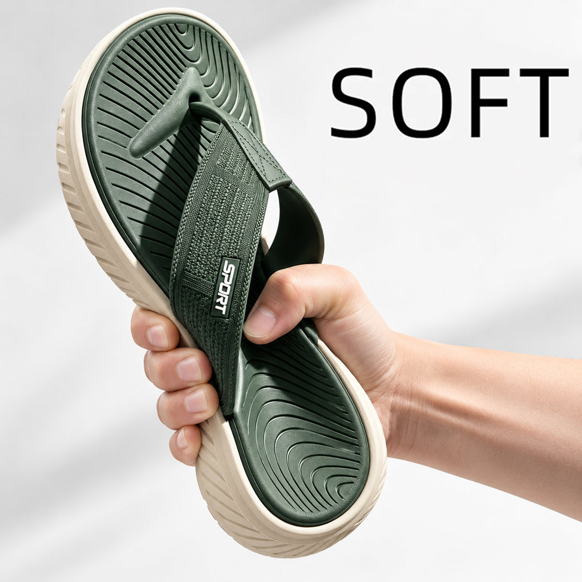 Men's Flip Flops, Slide Sandals for Men, Lightweight Thong Sandals with Thick EVA Sole, Soft Cushioned Footbed & Textured Outsole, Non-Slip Slippers, Men Summer Beach Sandals with Arch Support for Casual Walking, Indoor & Outdoor Wear, Green