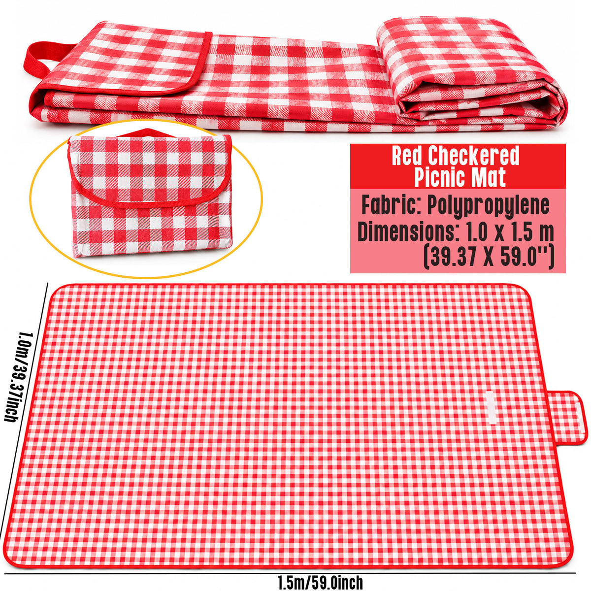 New Upgraded Picnic Blanket Outdoor Extra Large Picnic Mat 39.37"X59" Camping Blanket Beach Blanket, Thickened Checkered Non-Woven Fabric, Ultralight 1.25 lb with Handle Picnic Mat, for Outdoor Camping Hiking Travel Grass Park Music (100X150CM)